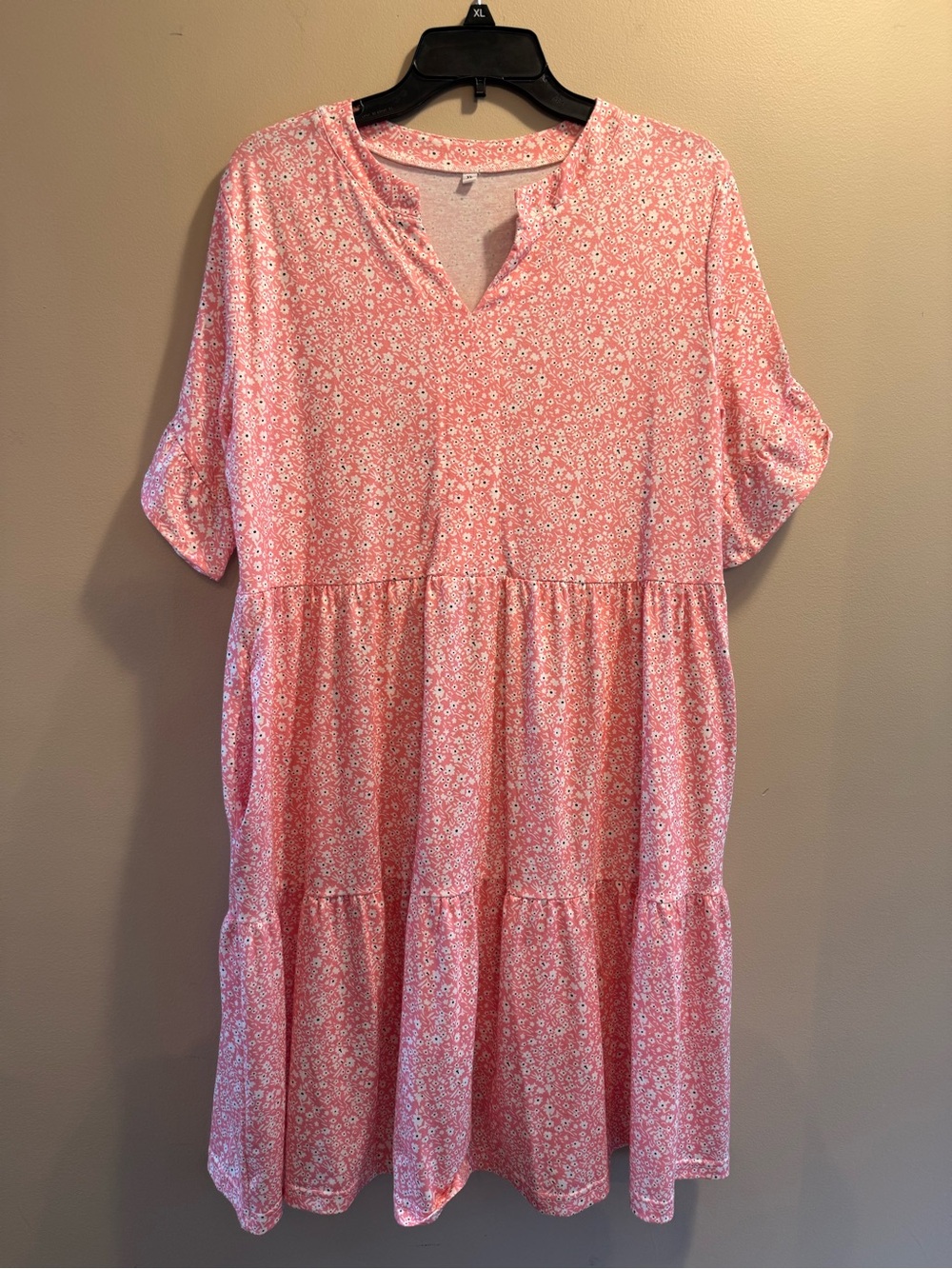 Pink Floral Tiered V-Neck Dress